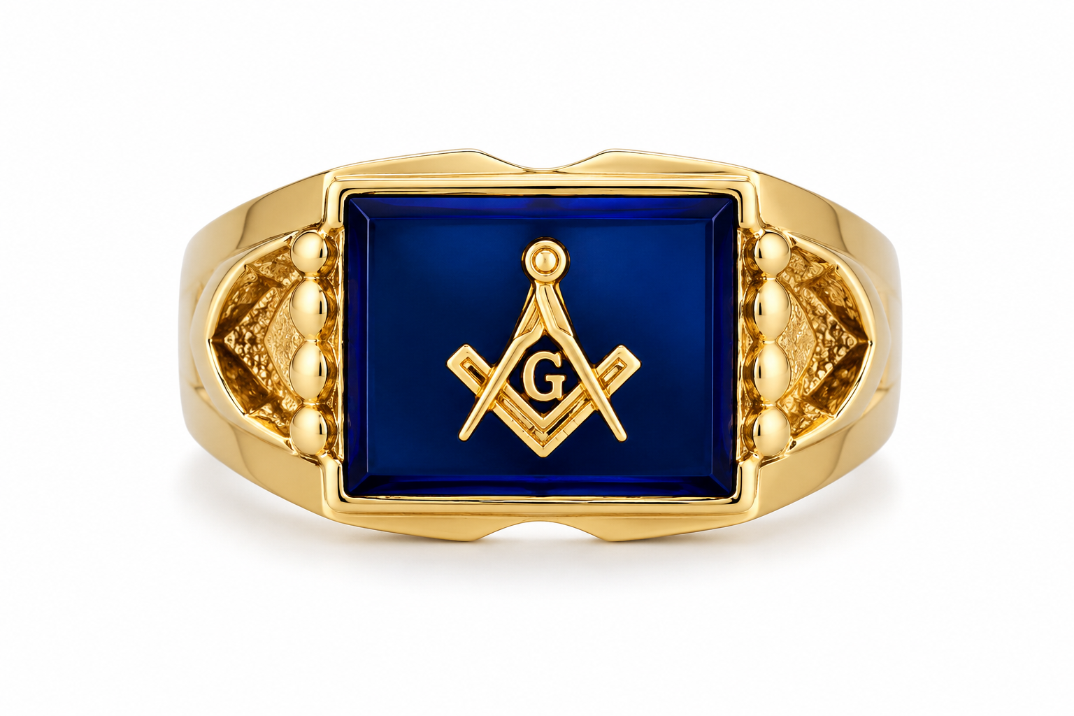 10K Yellow Gold Men’s Masonic Ring with Blue Stone