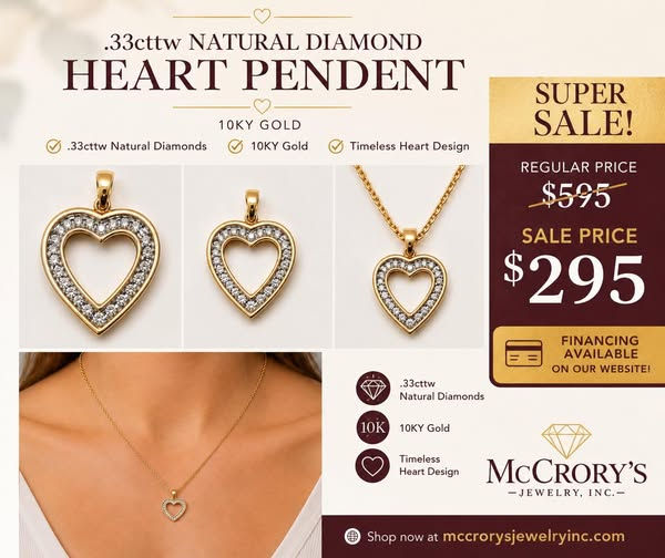 Diamond heart pendant in 10K gold on sale by McCrory's