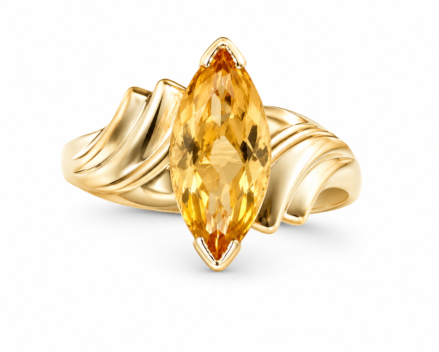 2.00CT Marquise Natural Citrine Ring | 10K Yellow Gold | Sculpted Vintage-Style