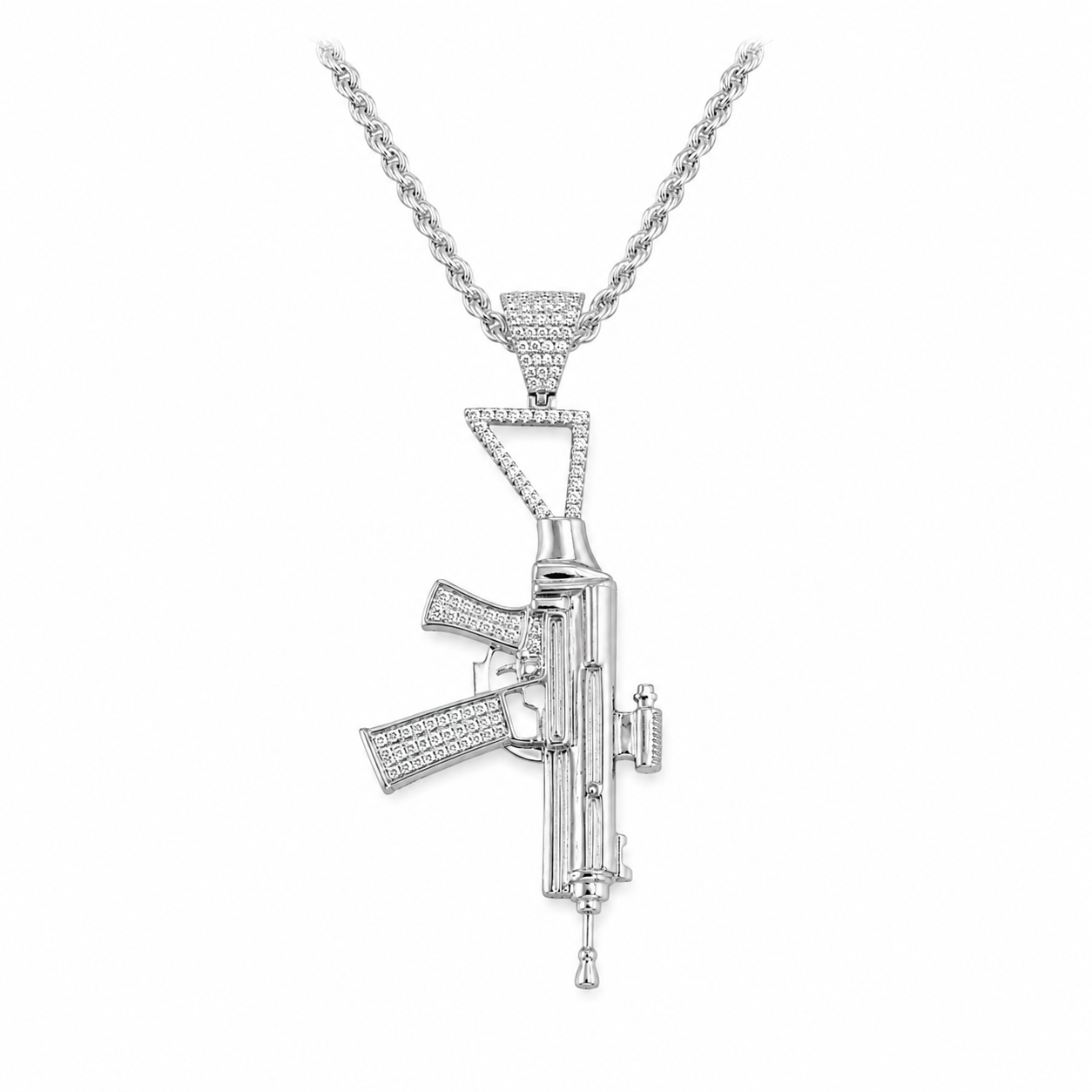 Sterling Silver “AK-47” CZ Pendant – White Cubic Zirconia | .925 Sterling Silver