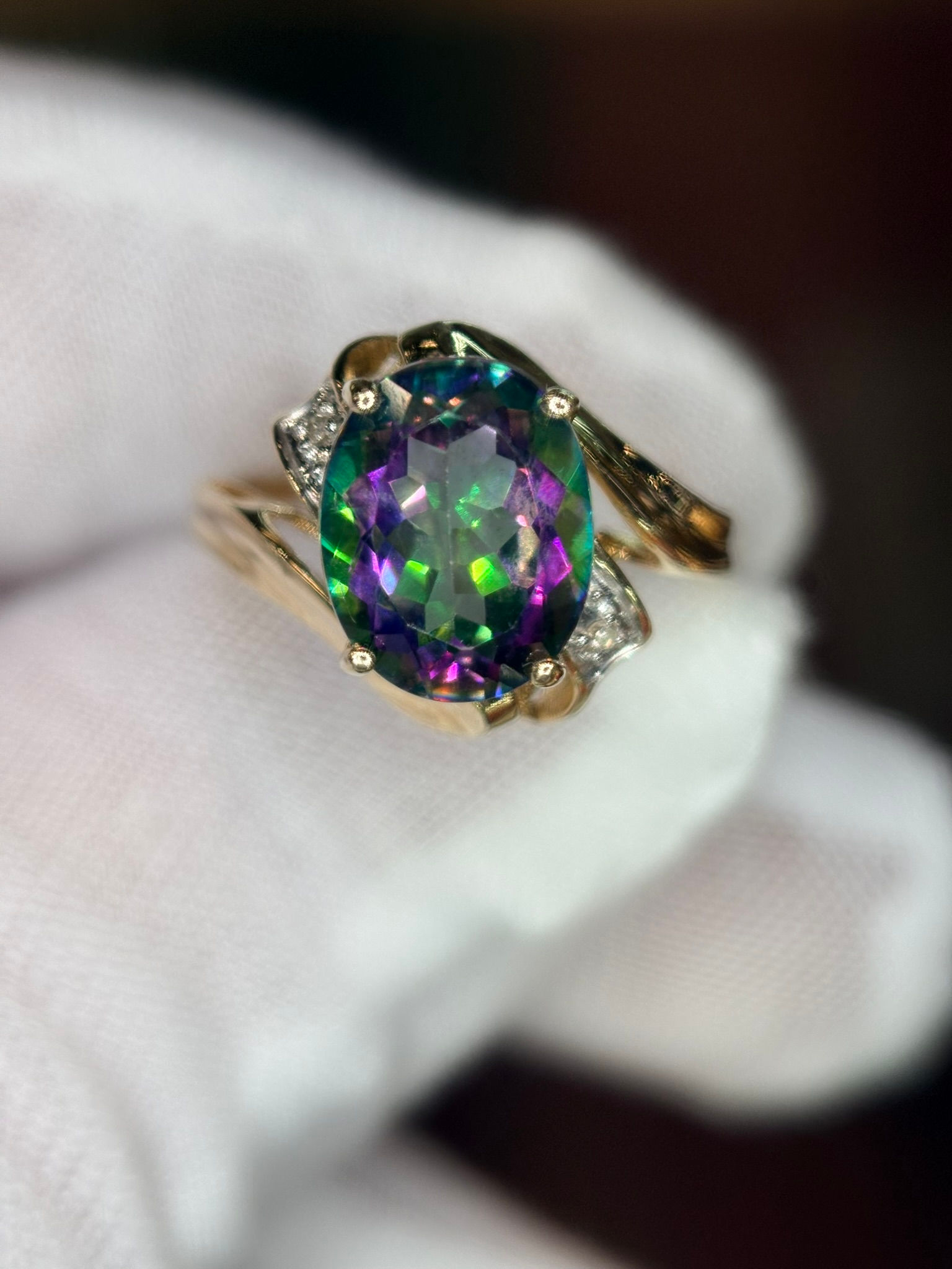 2.00CT Mystic Topaz & Diamond Accent Ring | 10K Yellow Gold |