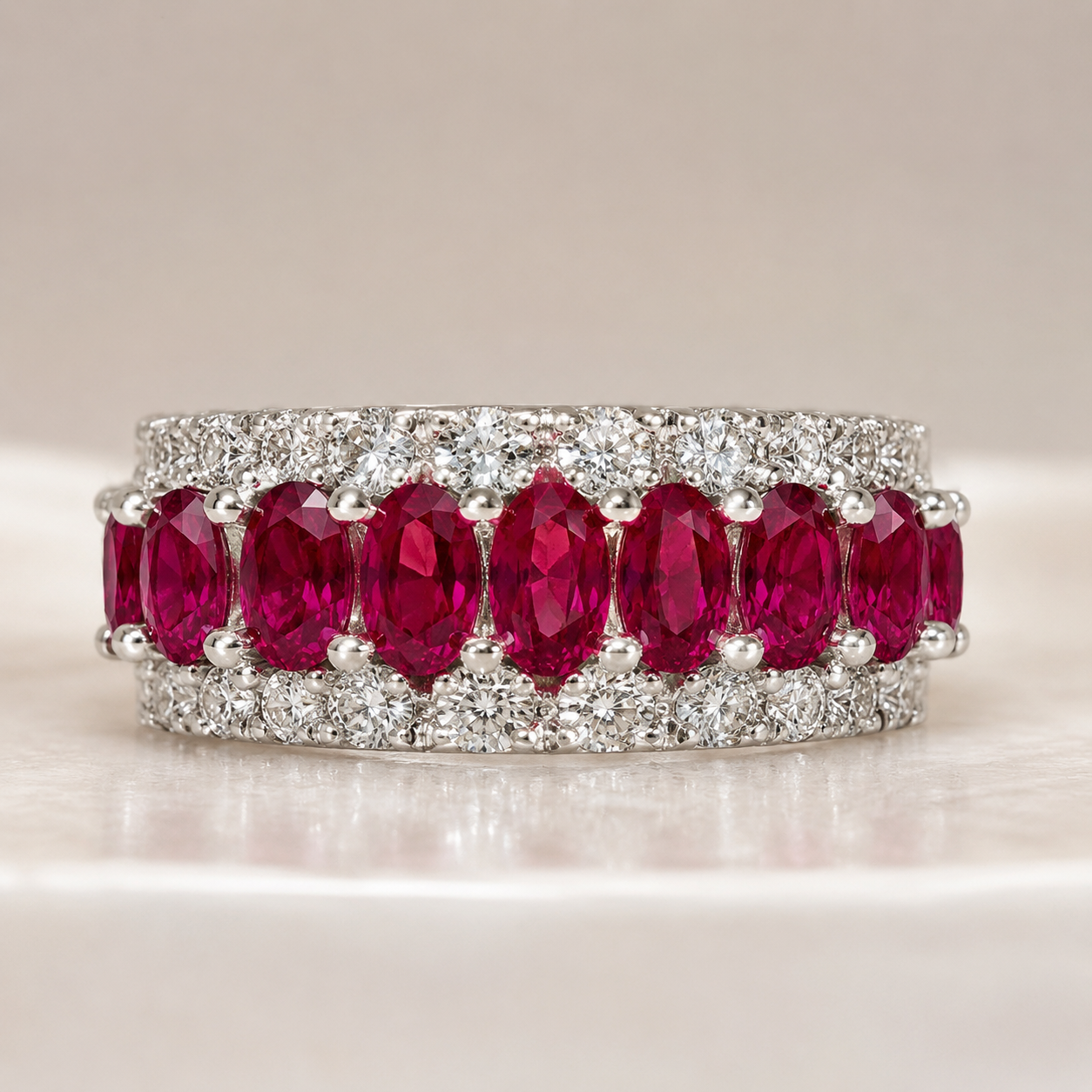 5.32CTTW Lab-Grown Ruby & Diamond Band Ring in 14K White Gold