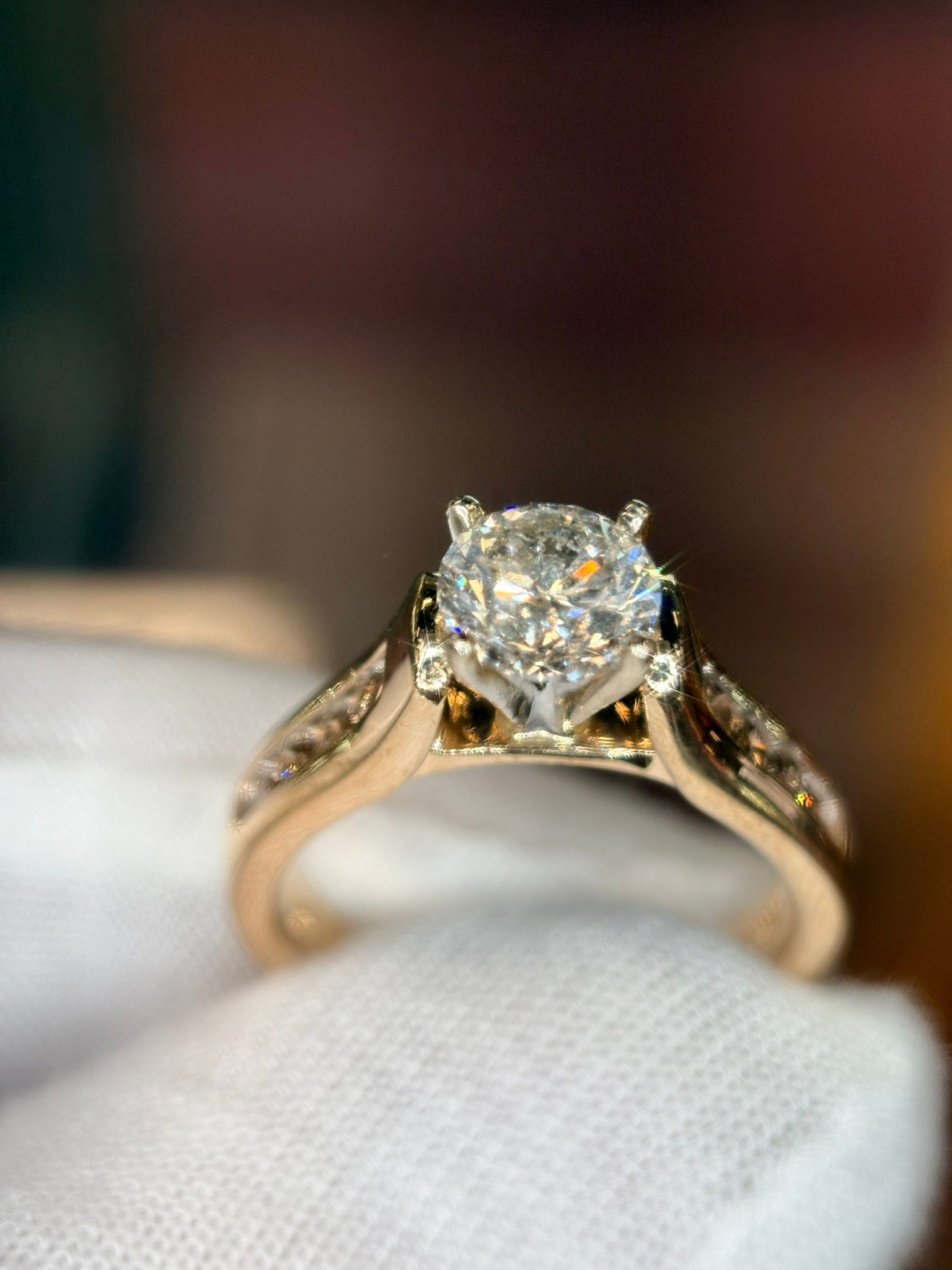 1.35CTTW Natural Diamond Ring | 1.10CT Round Center | Champagne Diamond Accents