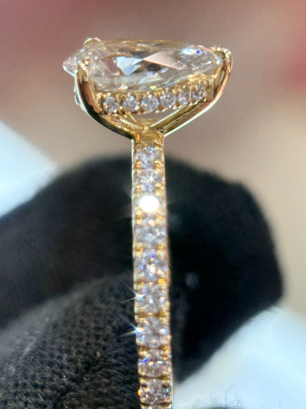 1.50cttw Lab-Grown VS EF Pear Diamond Ring with Hidden Halo in 14K Yellow Gold