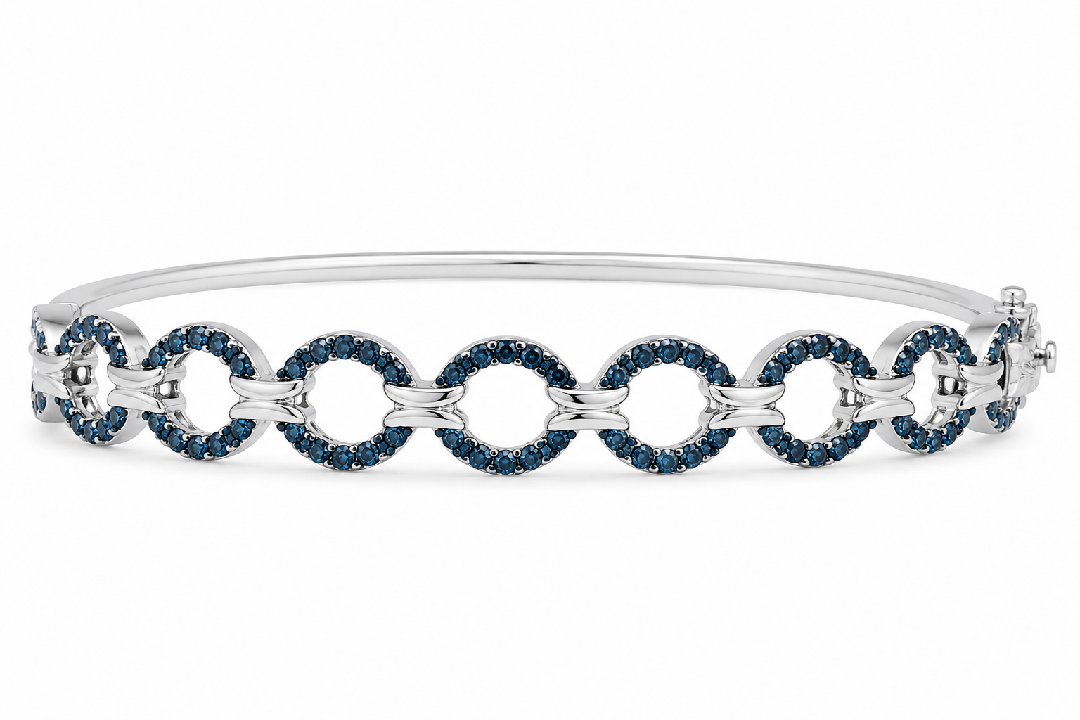 Sterling Silver Looped Bangle Bracelet with 1cttw Blue Diamonds – Elegant Design