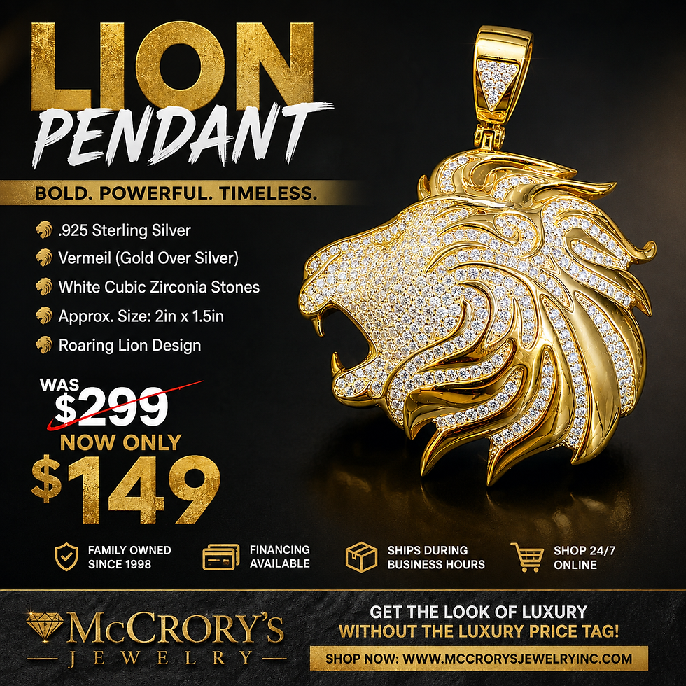 Gold lion pendant with cubic zirconia, on sale for $149.