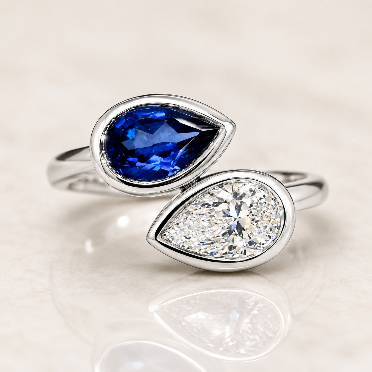 3CTTW Lab-Grown Sapphire & Diamond Pear Ring – 14K White Gold
