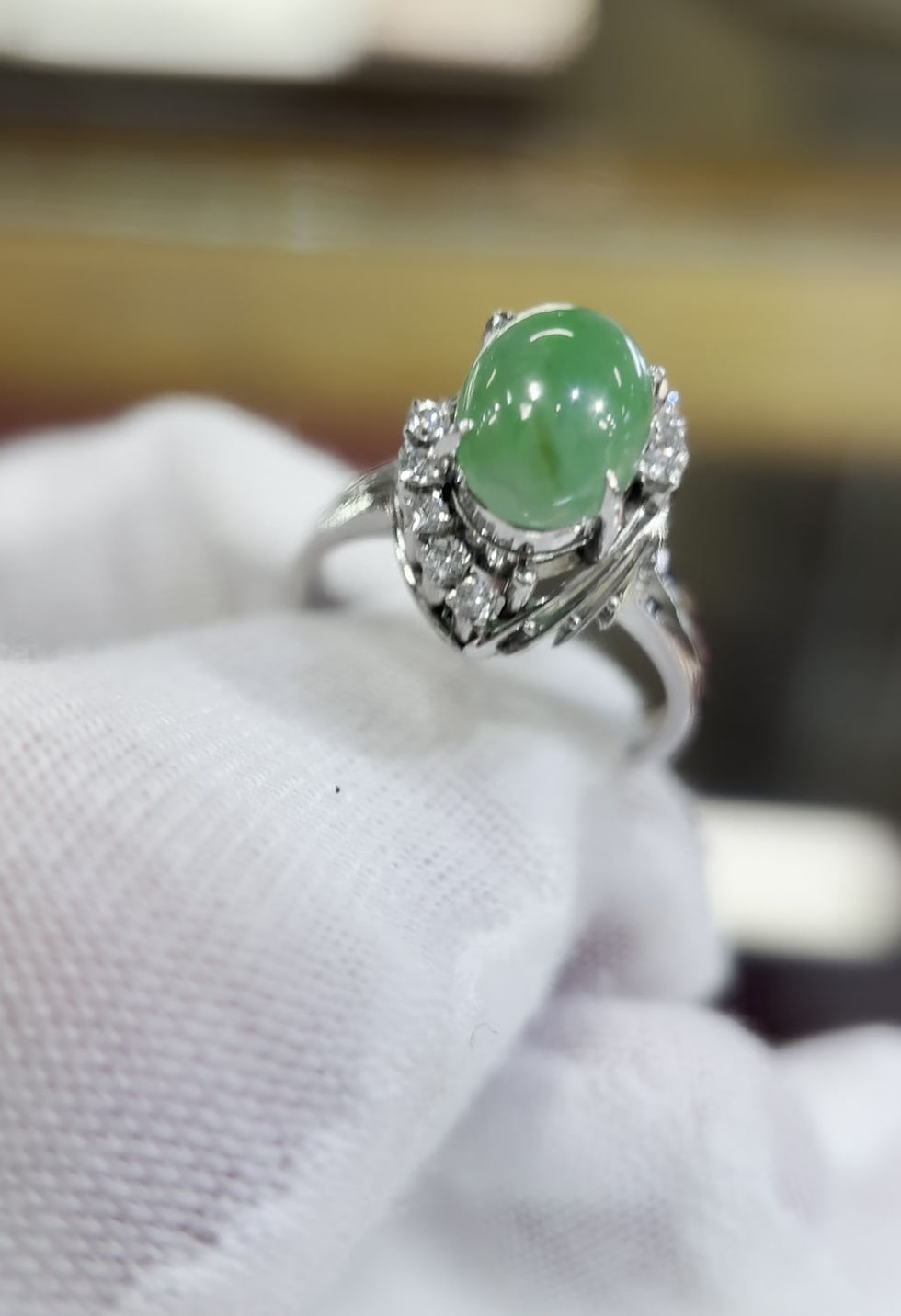 Thumbnail: 2.9ct Natural Jade and Diamond Ring - Item # 151