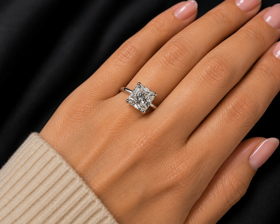 Thumbnail: 3CT Lab-Grown Square Cushion Cut Diamond Engagement Ring | VVS F Color | 10K