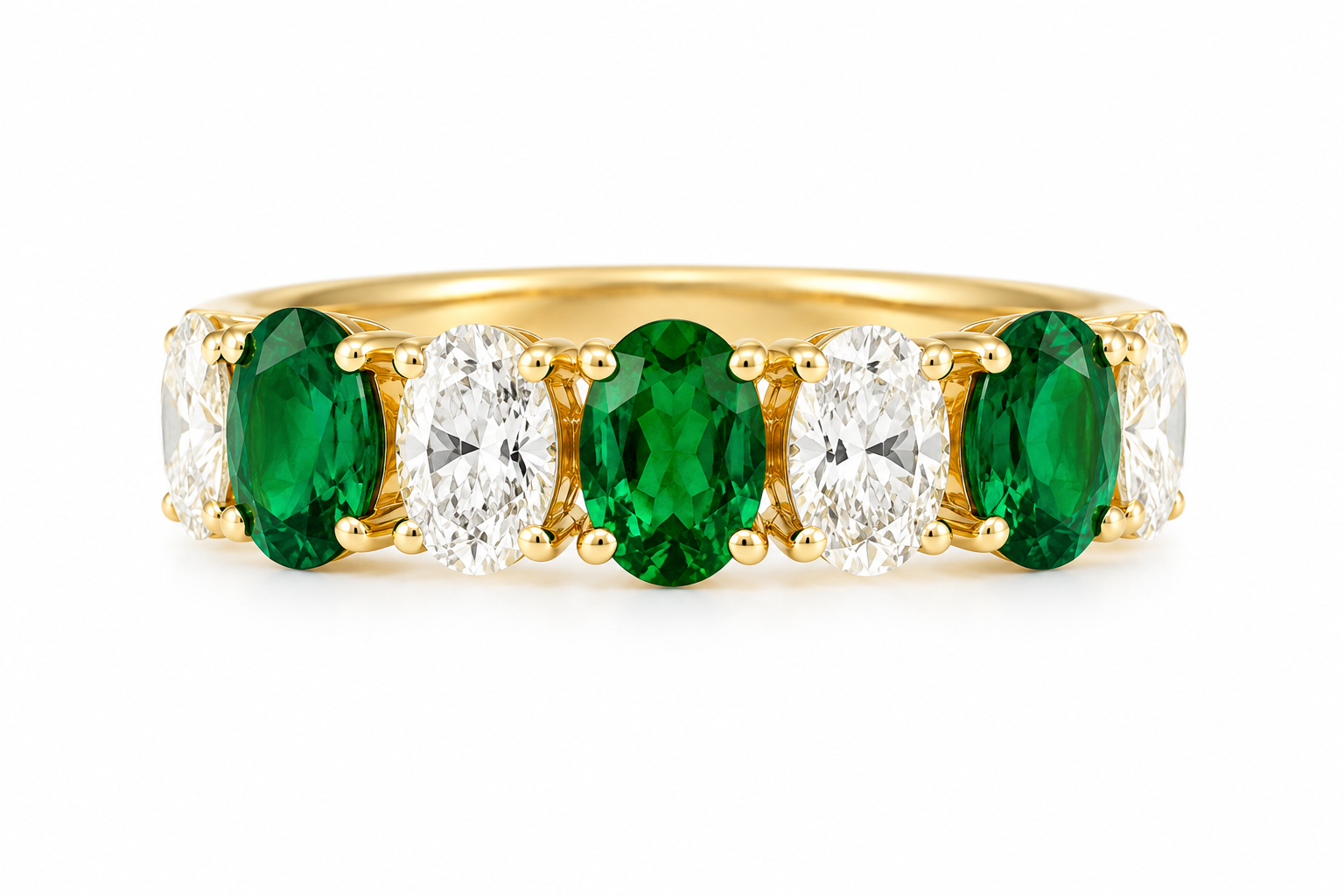 3.50CTTW Oval Lab-Grown Emerald & Diamond Band Ring in 14K Yellow Gold