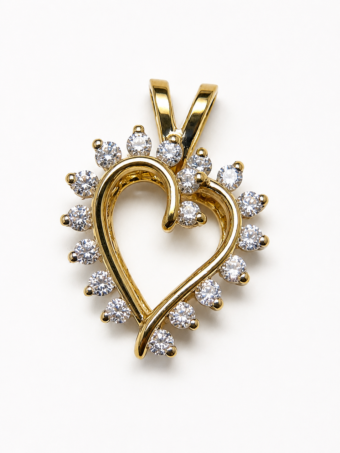 .50CTTW Natural Diamond Heart Pendant in 14k Yellow Gold – Elegant Open Heart