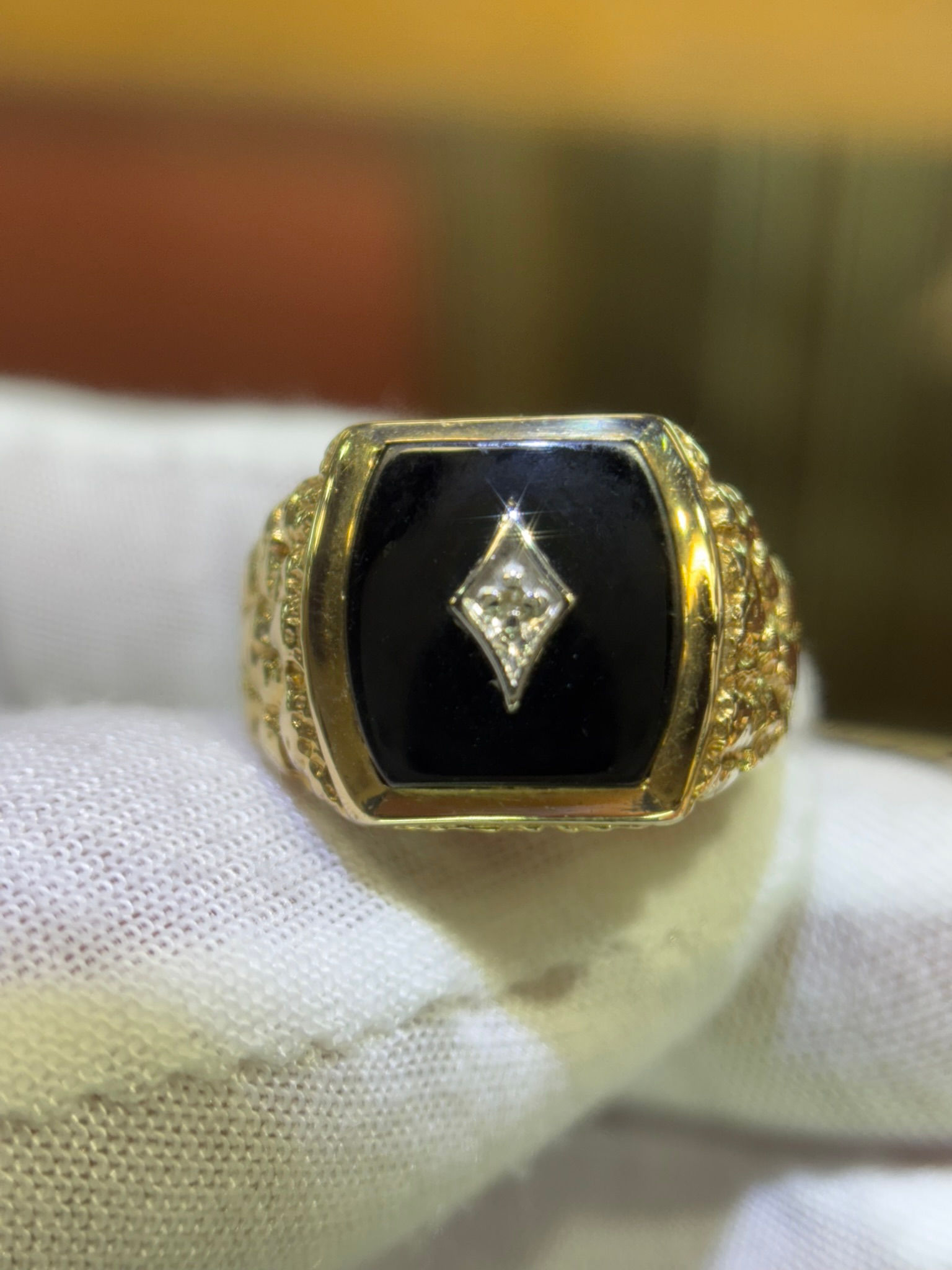 Black Onyx Nugget Ring with Diamond Accent - Item # 98
