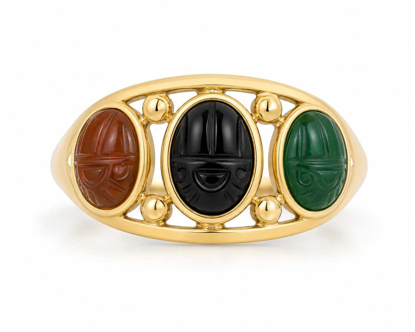Carved Cabochon Three-Stone Ring in 14K Yellow Gold