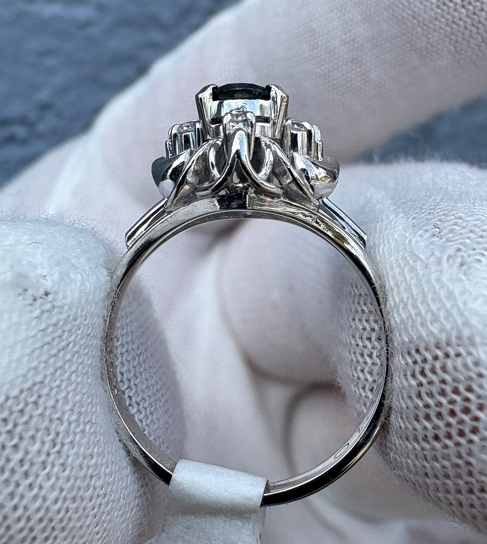 Thumbnail: Profile view of a 14K white gold princess cut diamond ring