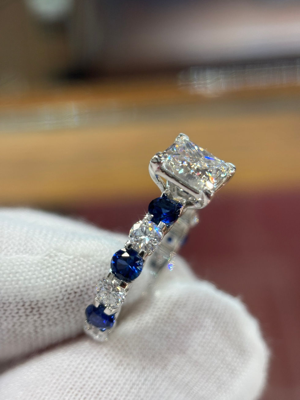 Thumbnail: 2ct Princess Cut Lab-Grown Diamond Sapphire Engagement Ring | 14K White Gold |