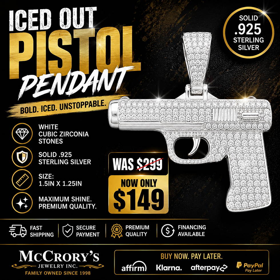Iced out pistol pendant in .925 sterling silver