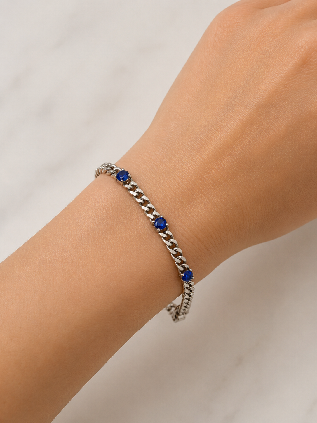 Sterling Silver Sapphire Link Bracelet – Bold Cuban Link Style