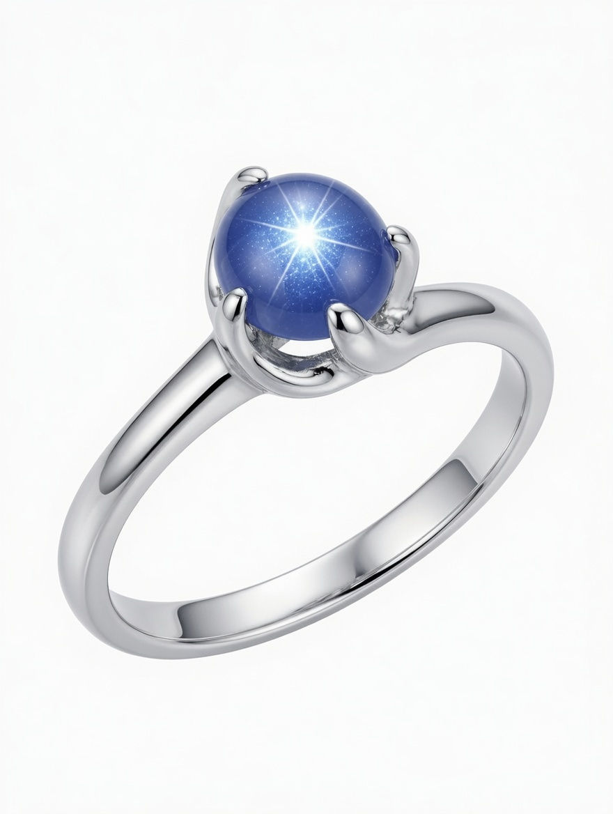 Ladies Blue Lindy Star Sapphire Ring in 10K White Gold – Size 7.75 (Resizable)