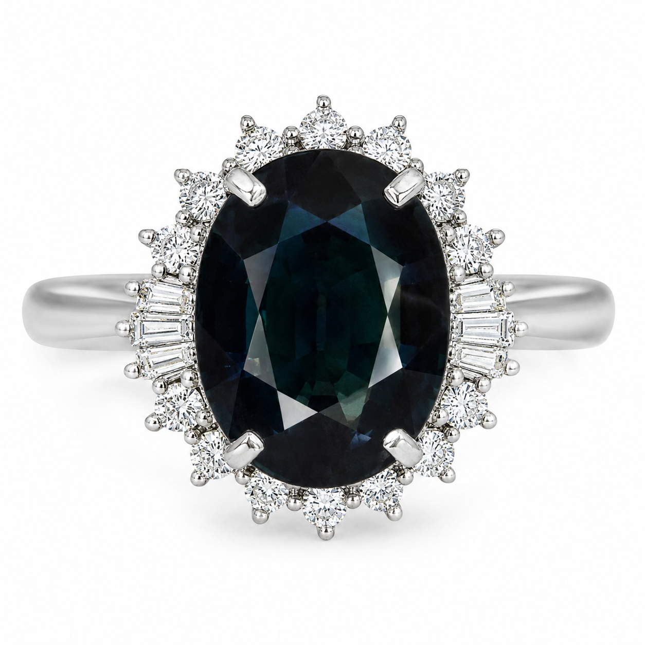 4.70CT Natural Sapphire & Diamond Platinum Ring