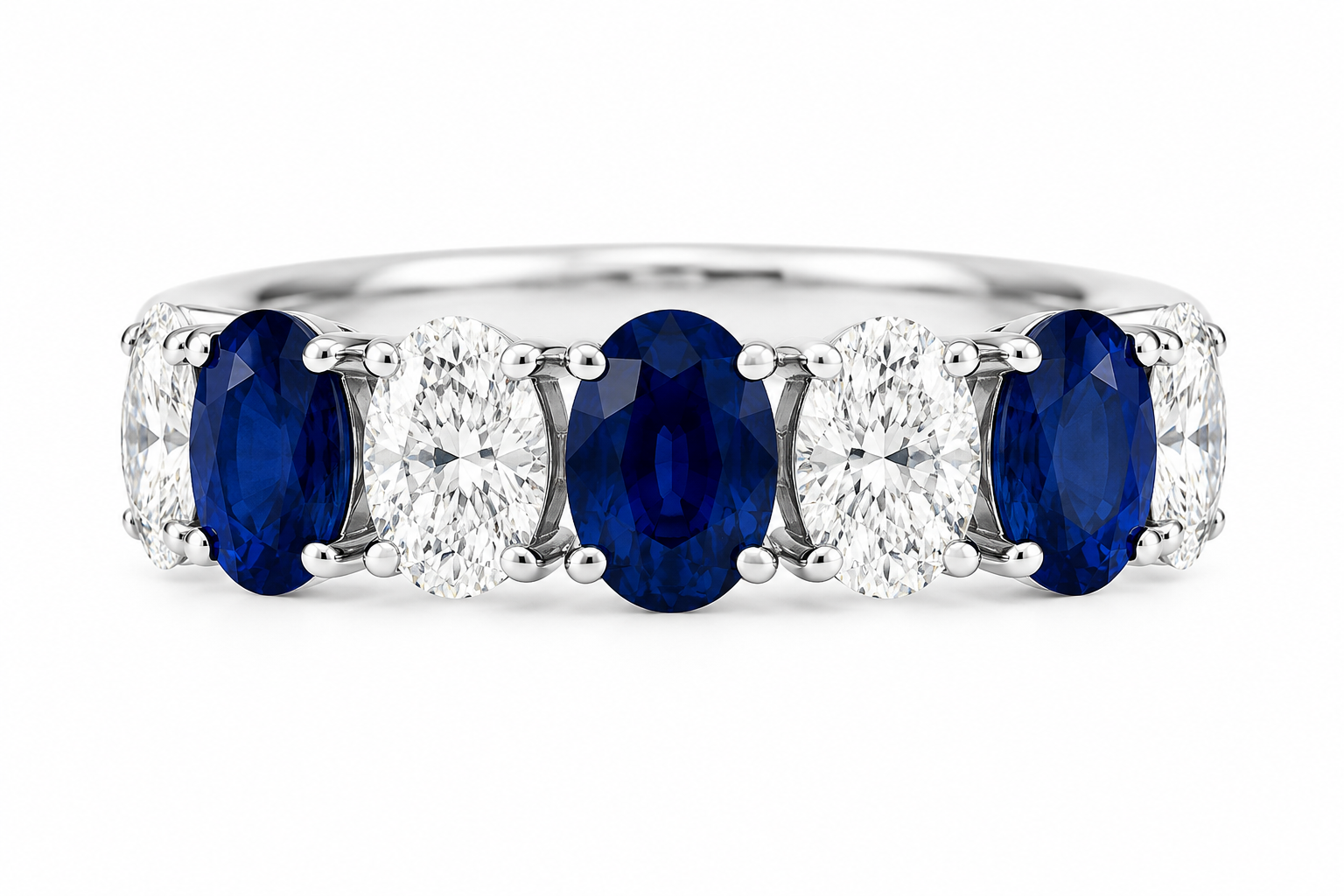 3.50CTTW Oval Lab-Grown Sapphire & Diamond Band Ring in 14K White Gold