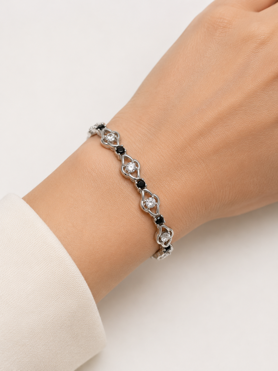 Sterling Silver Black Spinel & White Sapphire Bracelet – .925 Sterling Silver