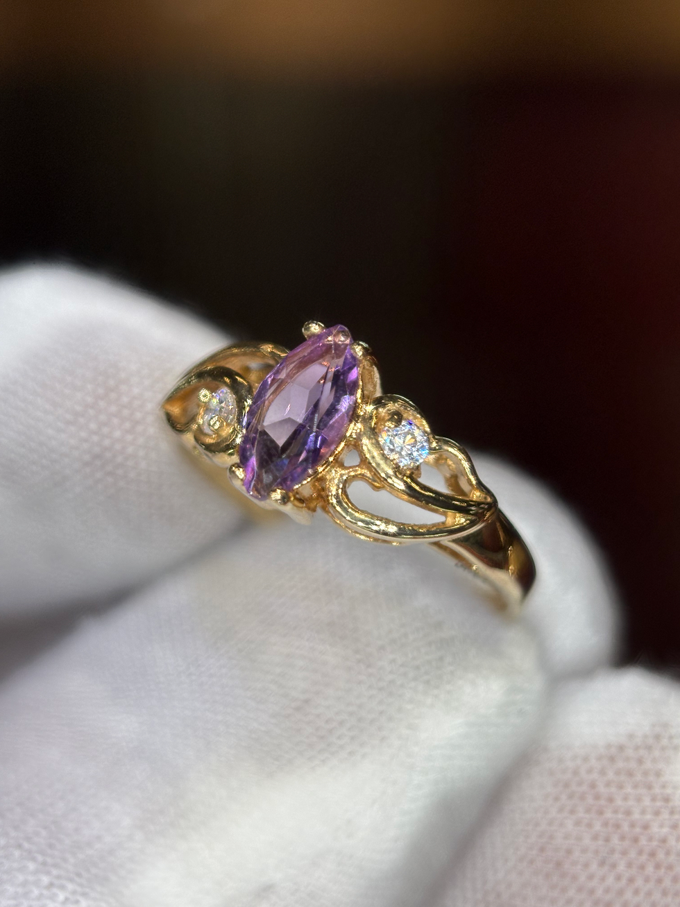 Thumbnail: Marquise amethyst ring with diamond accents Item 472