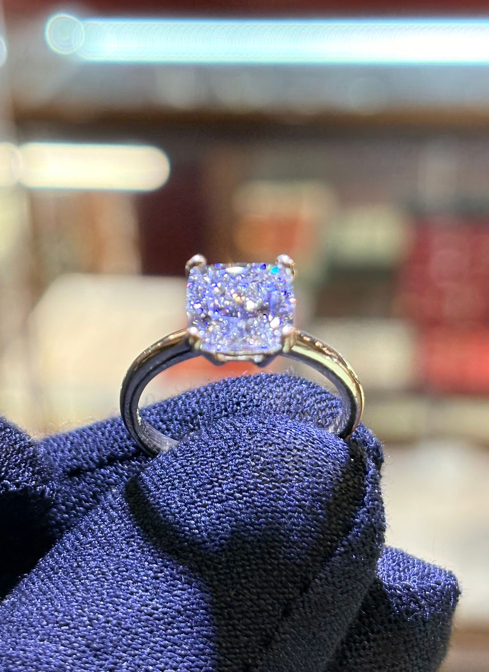 Thumbnail: 3CT Lab-Grown Square Cushion Cut Diamond Engagement Ring | VVS F Color | 10K