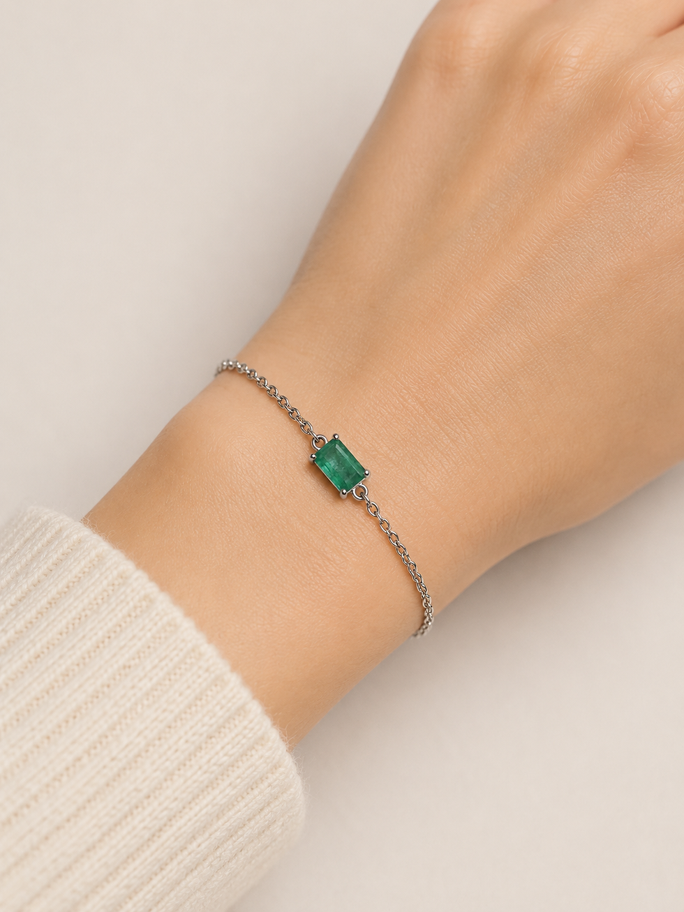 Thumbnail: Emerald cut gemstone bracelet on a wrist