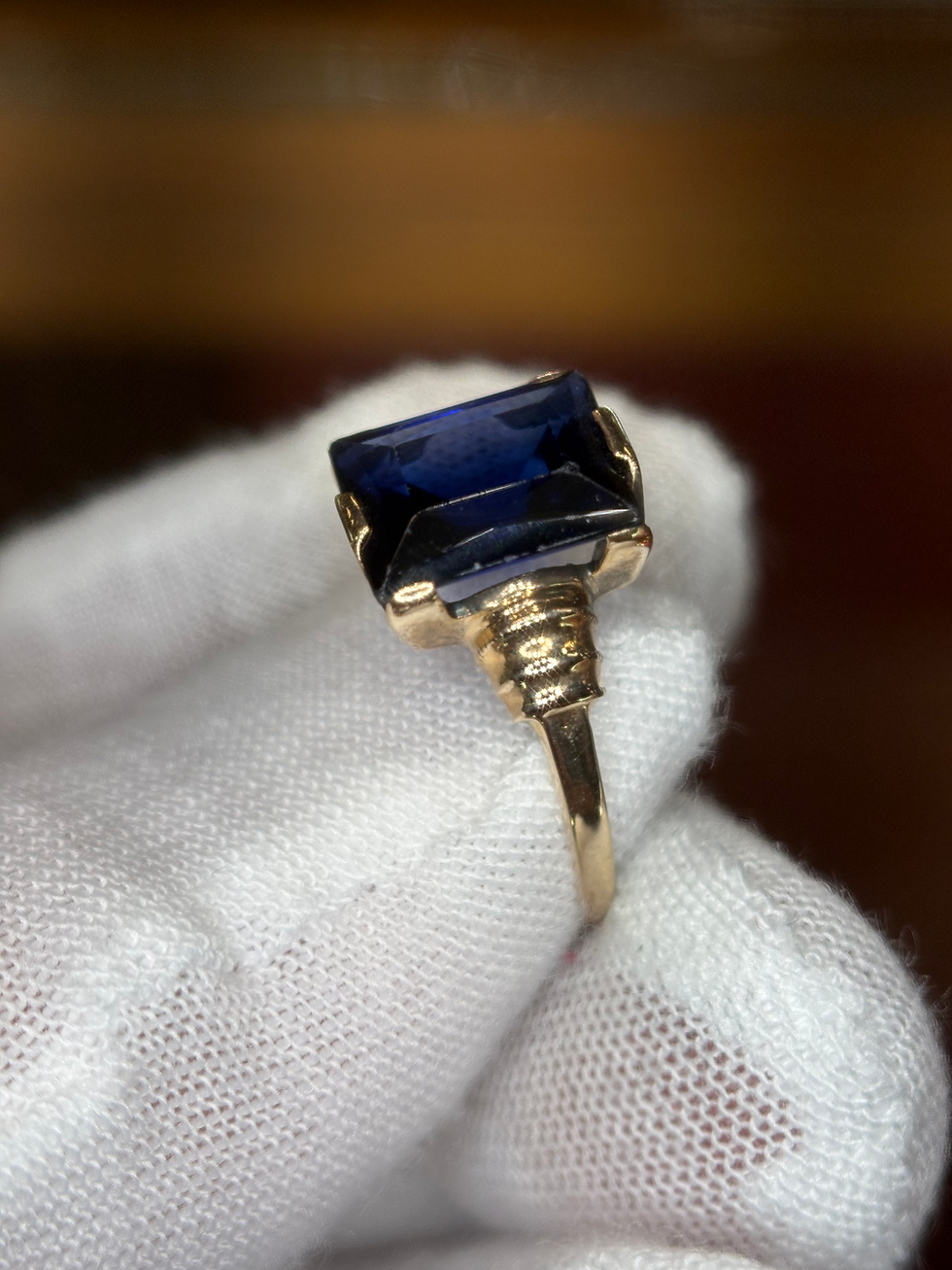 Thumbnail: 3ct emerald-cut sapphire ring on a gold band