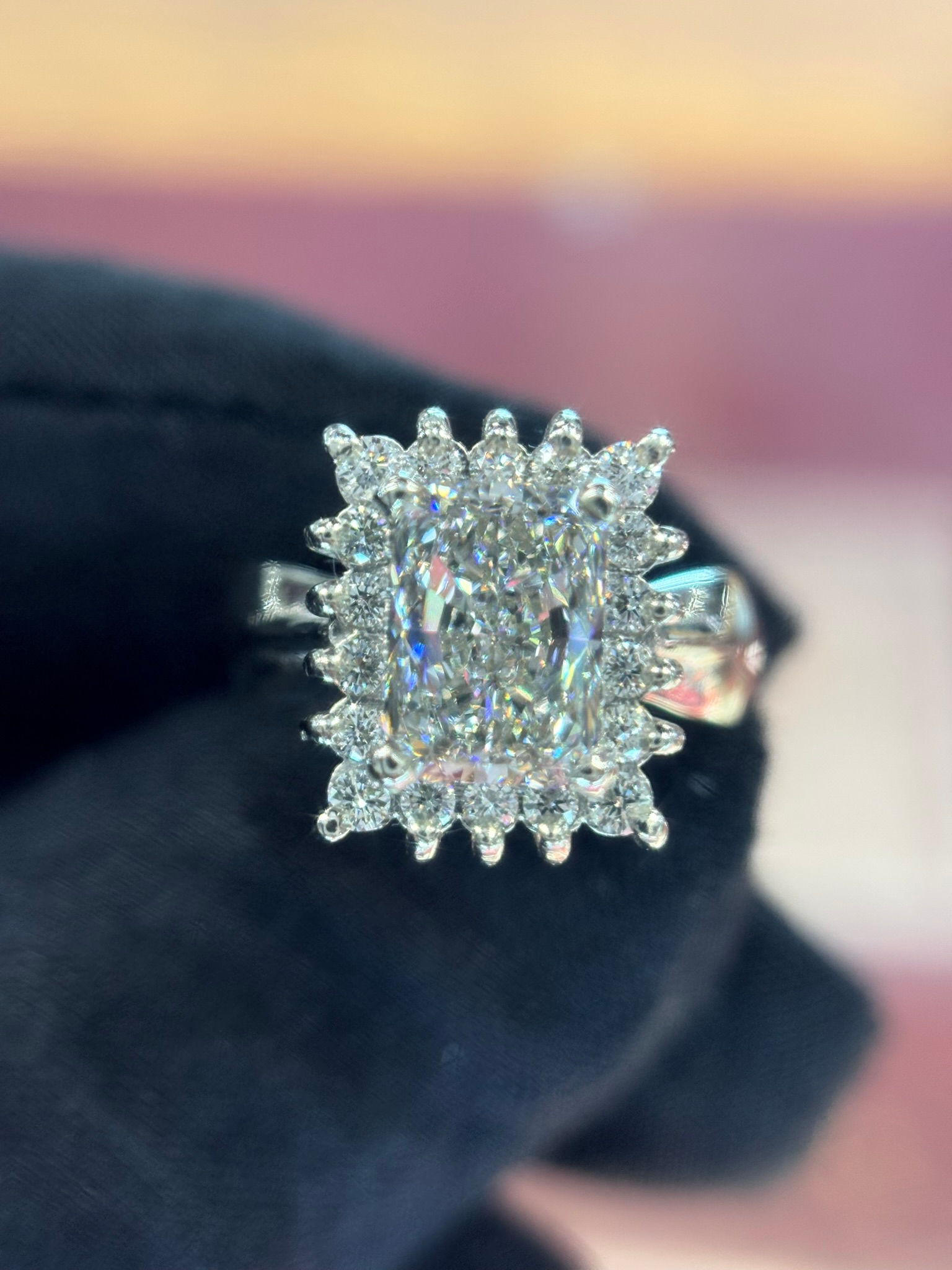 3.25cttw Lab-Grown Radiant Diamond Halo Engagement Ring | 2.63ct VS HI Center |