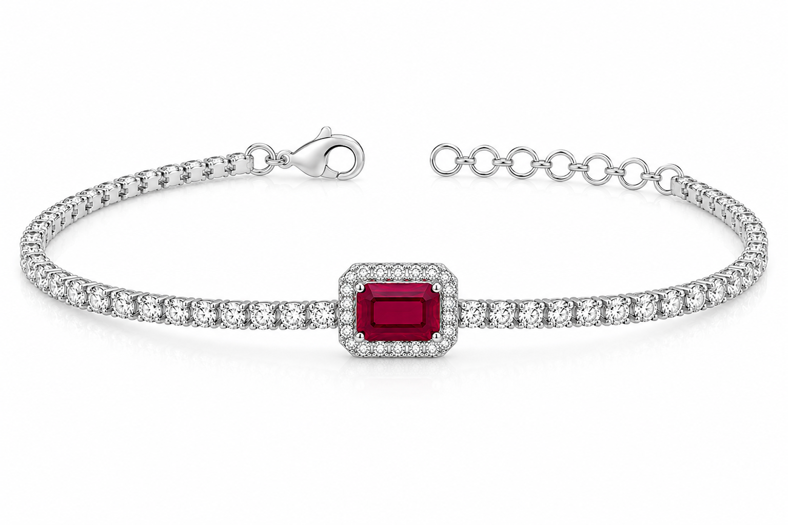 Sterling Silver Ruby & White Sapphire Bracelet | Adjustable 7” to 8”