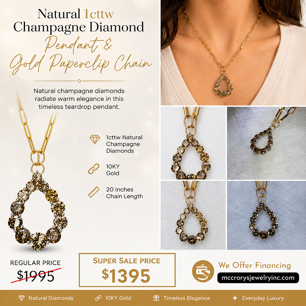 Champagne diamond teardrop pendant on gold paperclip chain