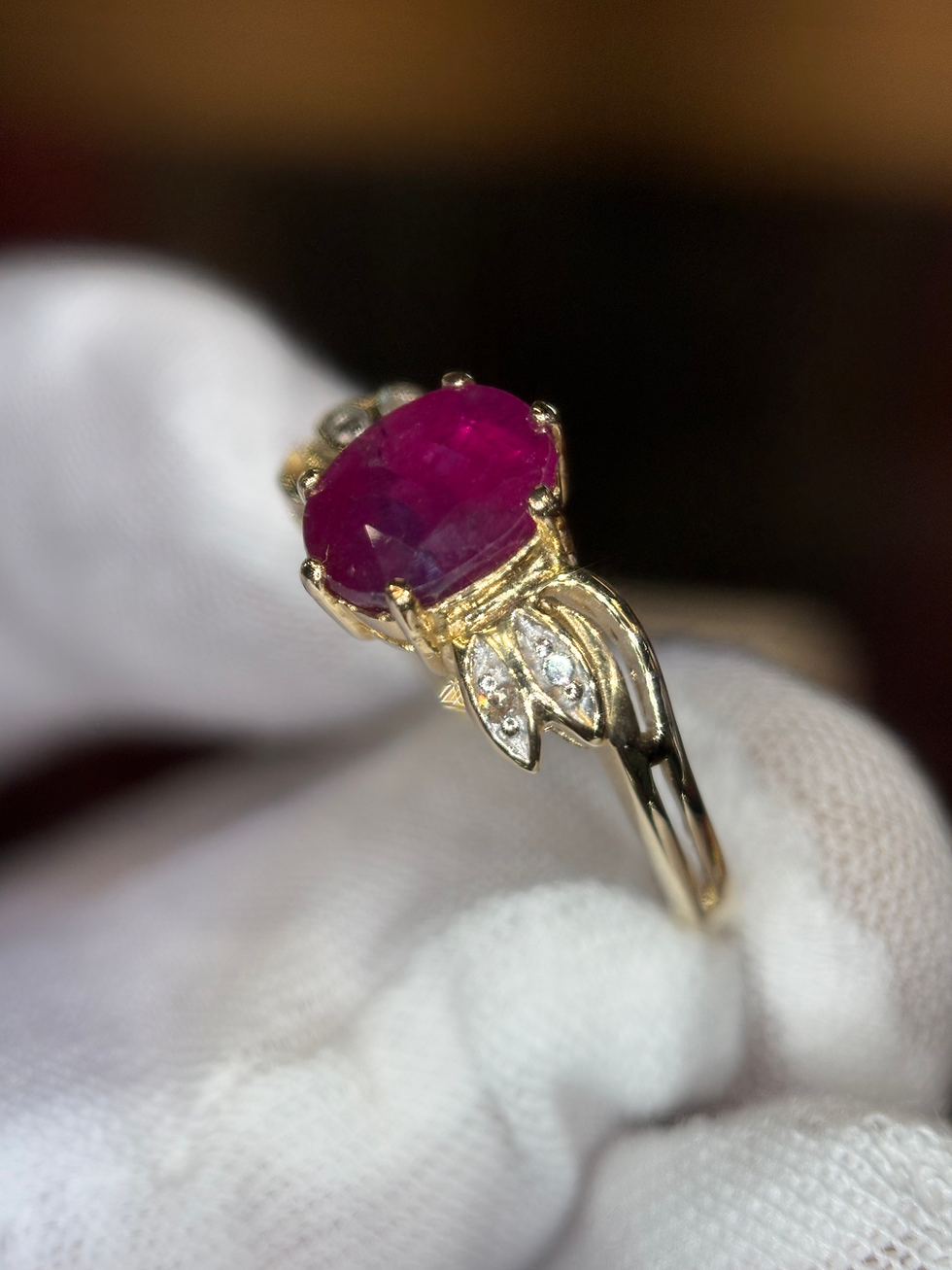 Thumbnail: Black Hills Gold butterfly ring with ruby and diamonds.