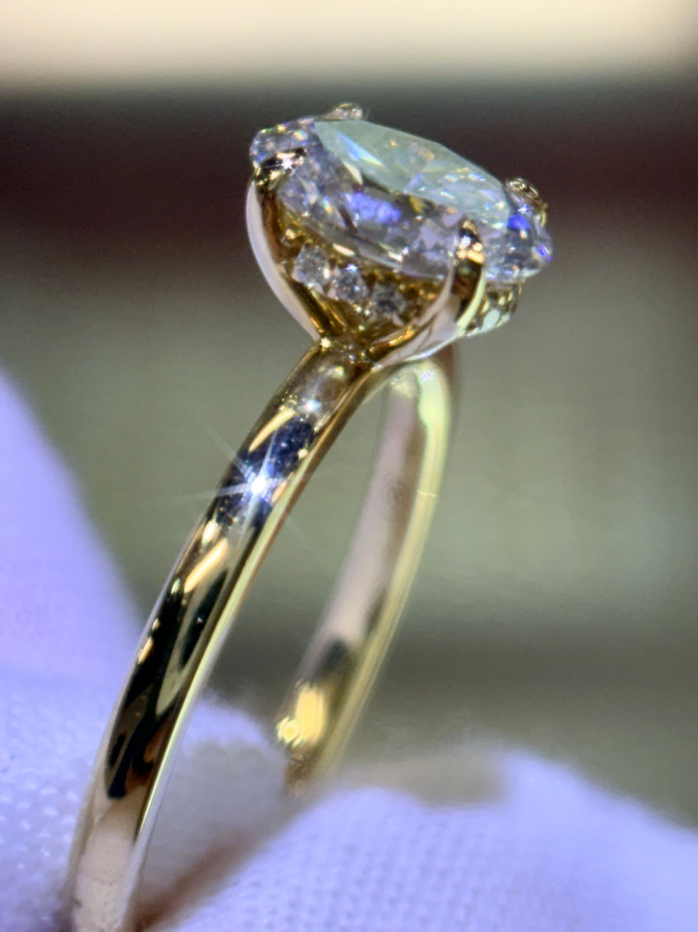 1.10ct TW Lab-Grown VS FG Oval Diamond Ring with Hidden Halo in 14K Yellow Gold