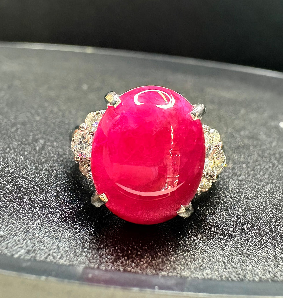 Thumbnail: Cabochon sapphire and diamond ring in platinum