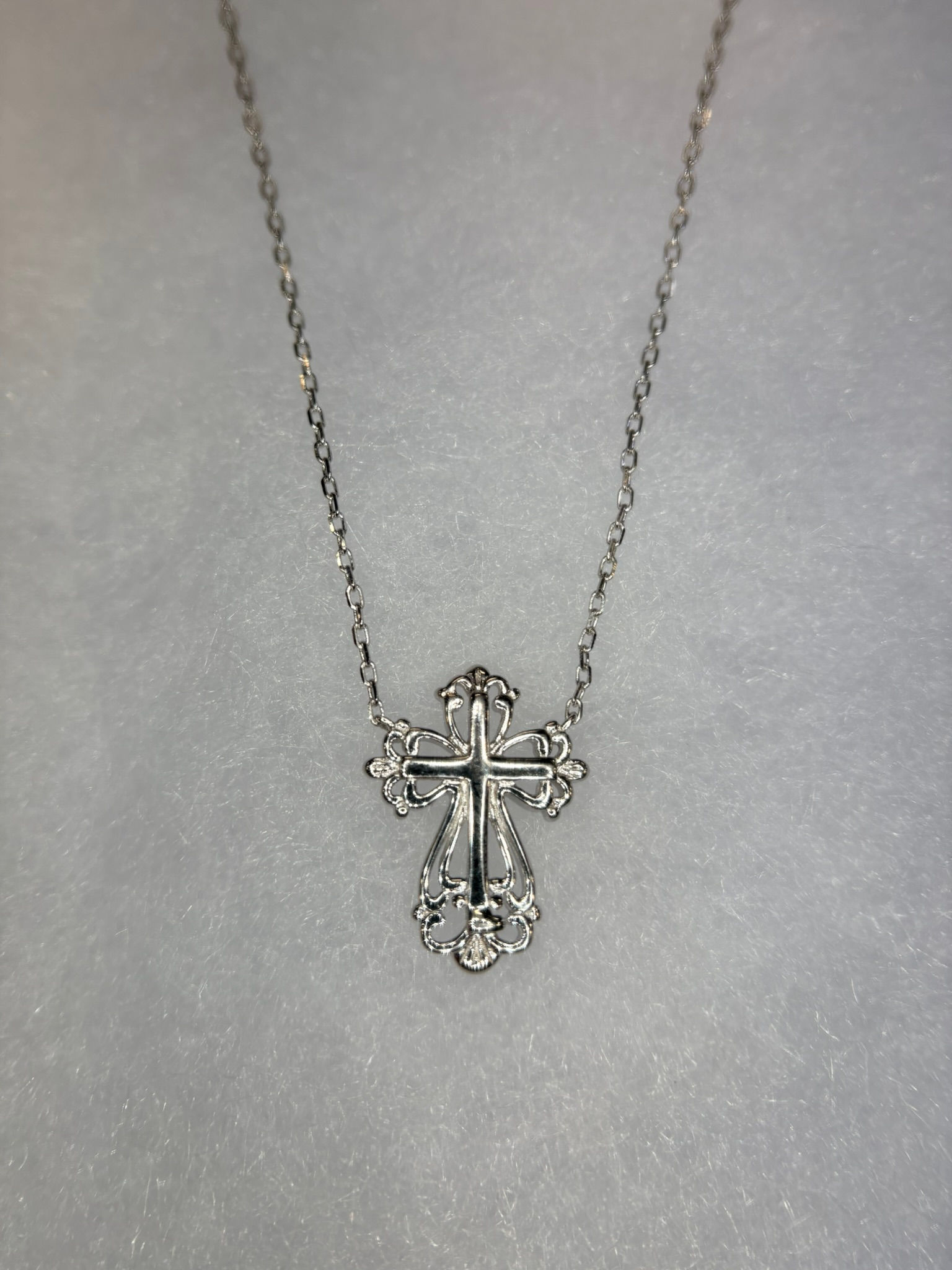 Sterling Silver Filigree Cross Necklace | Adjustable 16–18” Chain |