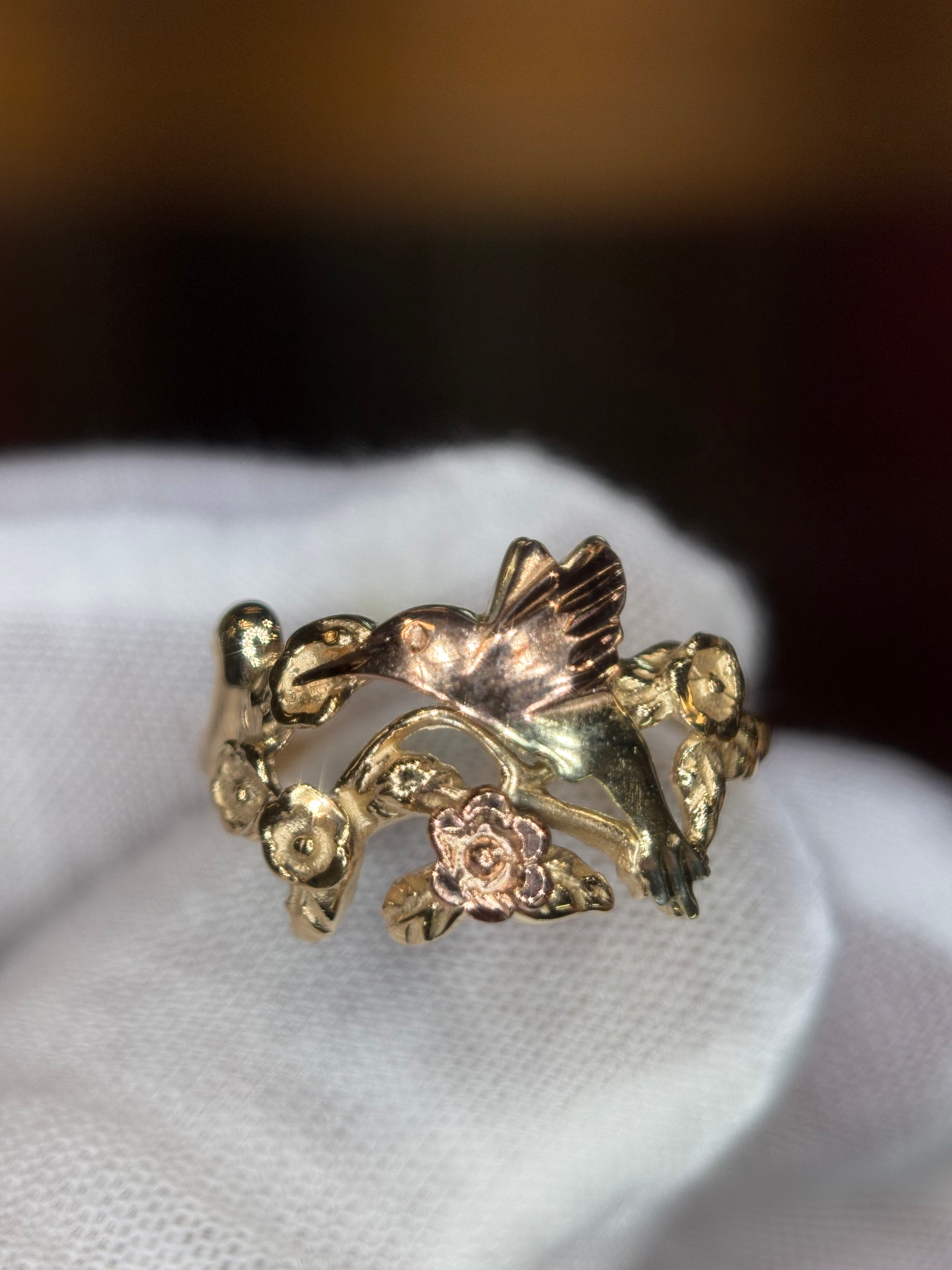 Tri Color Gold Hummingbird Ring- Item # 437
