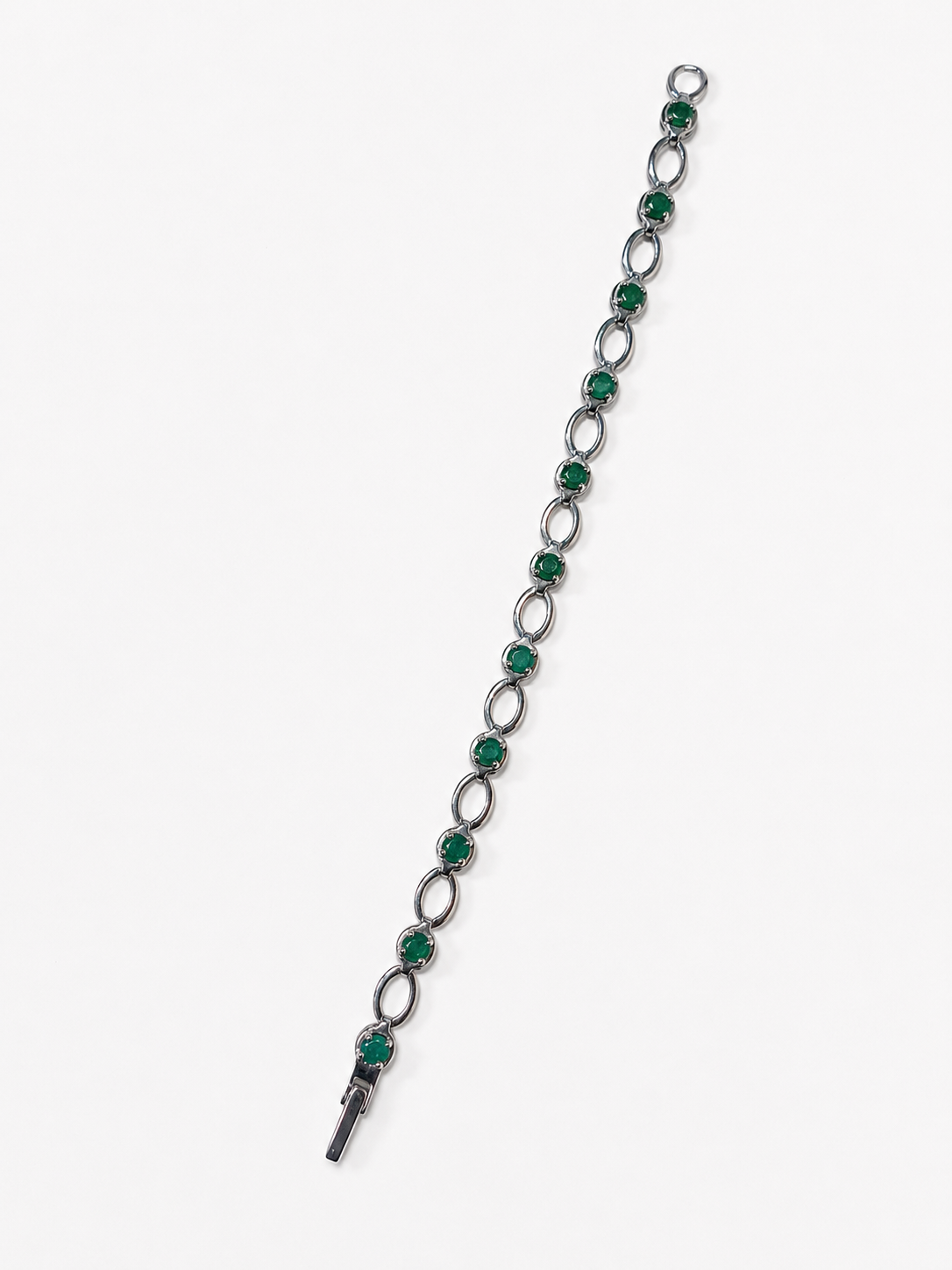 Sterling Silver Natural Emerald Bracelet – Elegant Emerald Link Bracelet