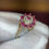 Thumbnail: Vintage .5cttw Natural Ruby and Diamond Halo Ring- Item #408