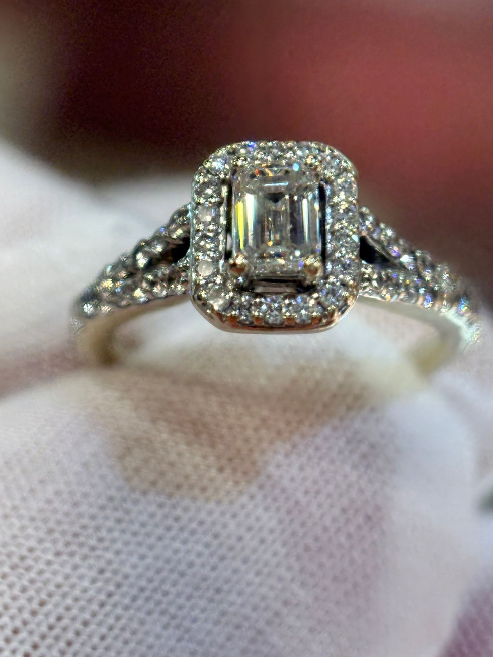 1.00cttw Natural Emerald-Cut Diamond Halo Engagement Ring in 14K White Gold