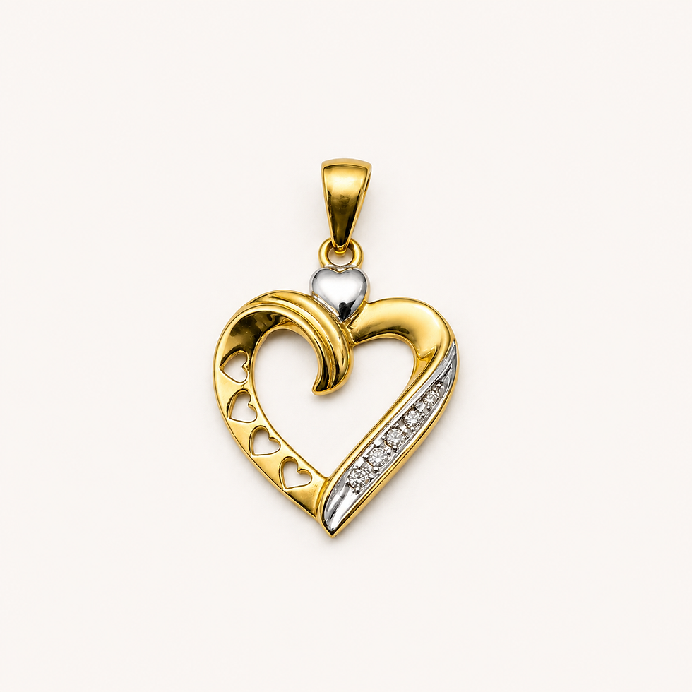 Gold and silver heart pendant with diamond accents