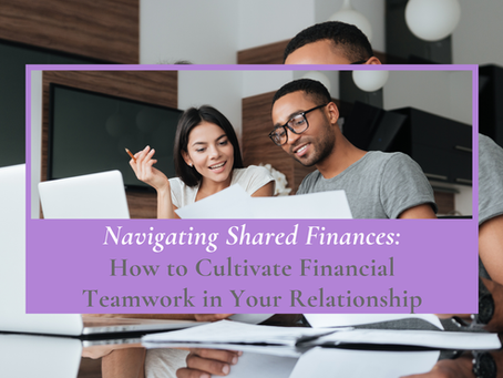 Couple reviewing finances together at a table, using a laptop and paperwork to plan a budget and manage shared finances in their relationship.