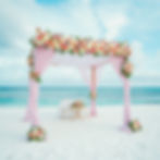 indian wedding at the beach in mauritius. Wide angle - beautiful pastel floral mandap