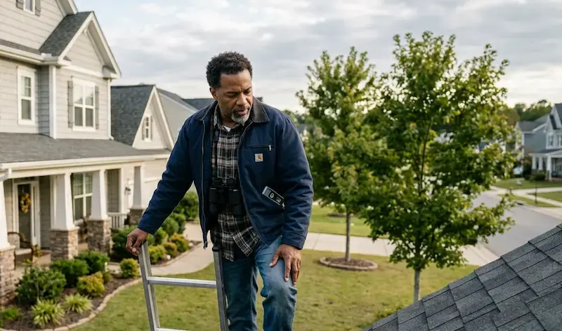 man checking roof in preparation for hurricane season