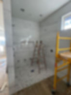 Tiled walk-in shower under construction, Driftwood, TX