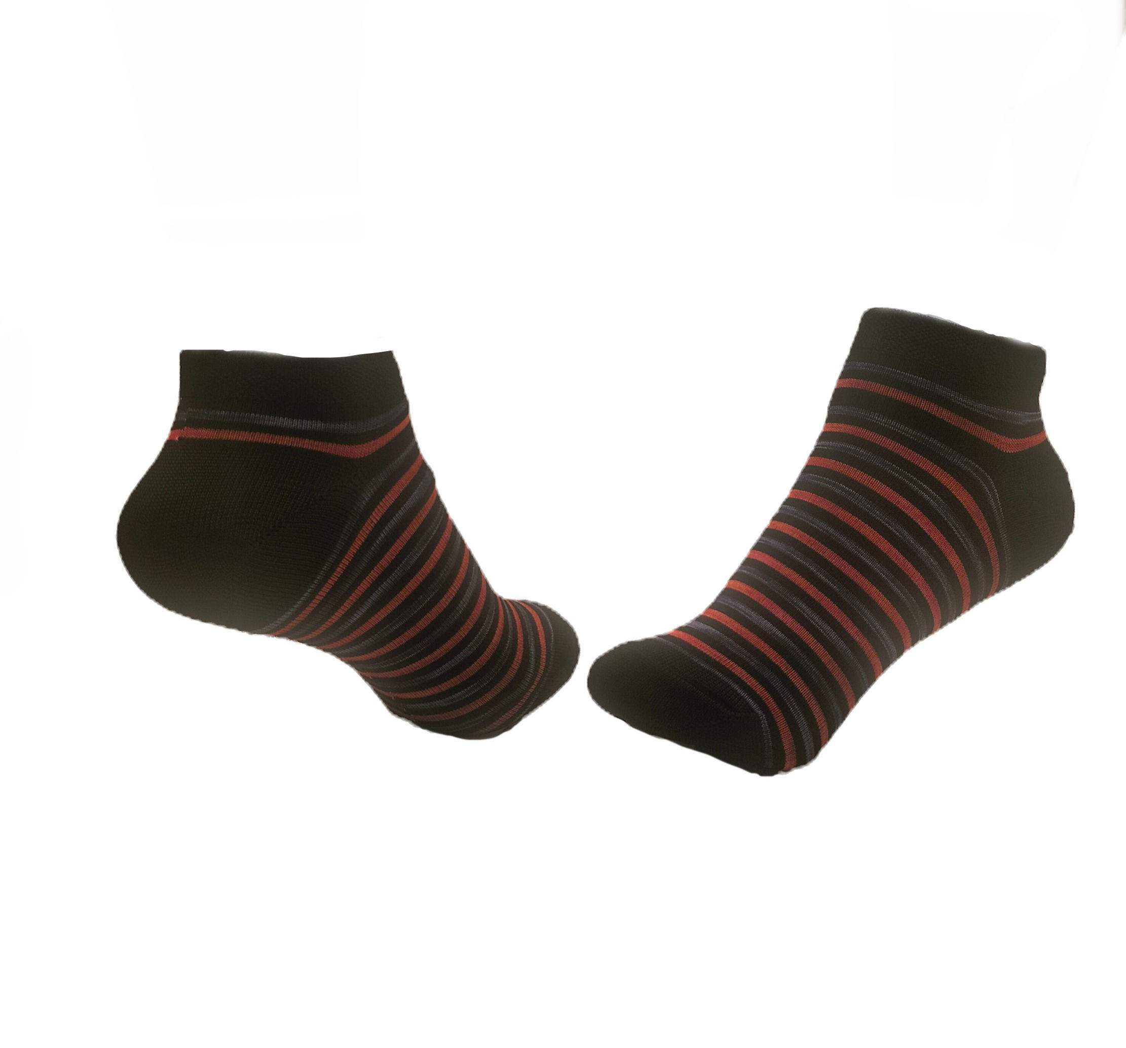 Calza corta fantasmino righe nero, violetto e bordò sfumato.