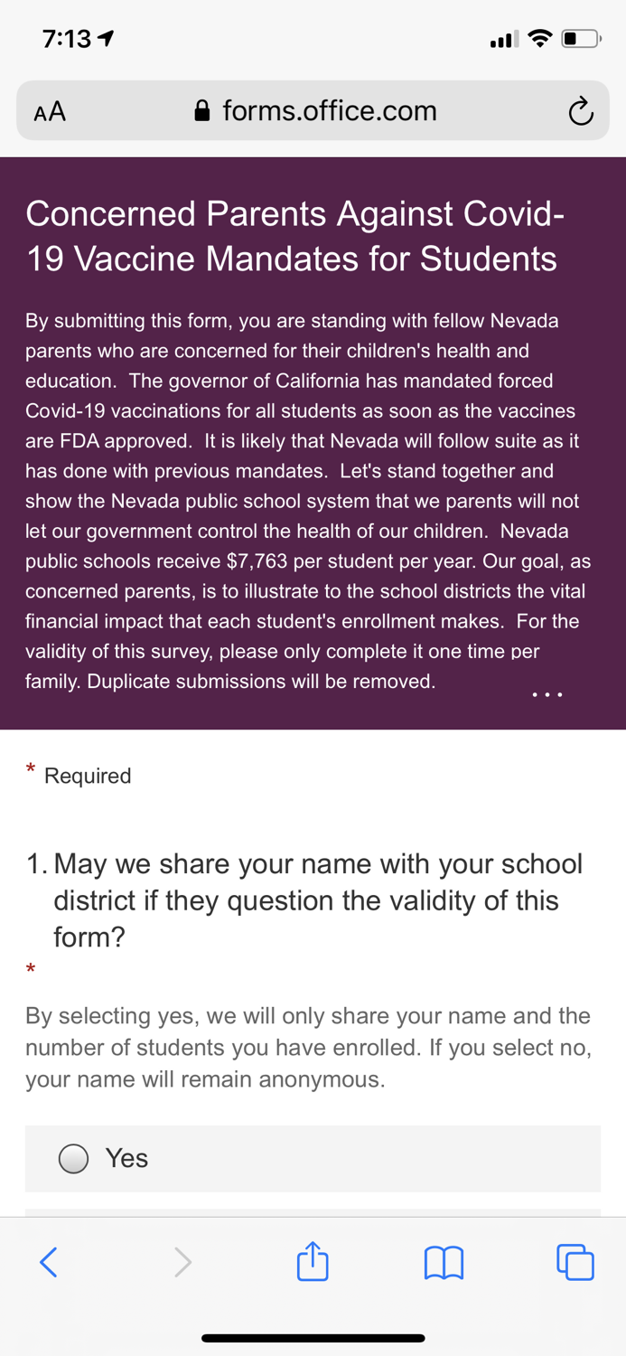 Concerned Parents Against Covid-19 Vaccine Mandates for Students content media