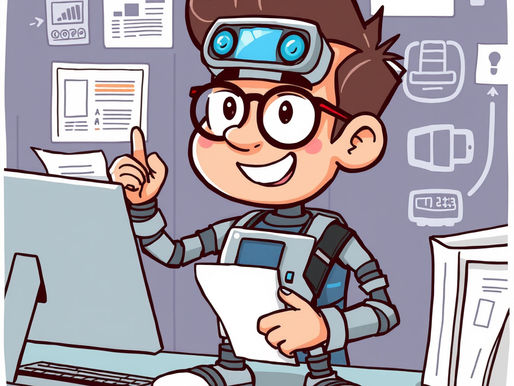 cartoon of man looking at computer