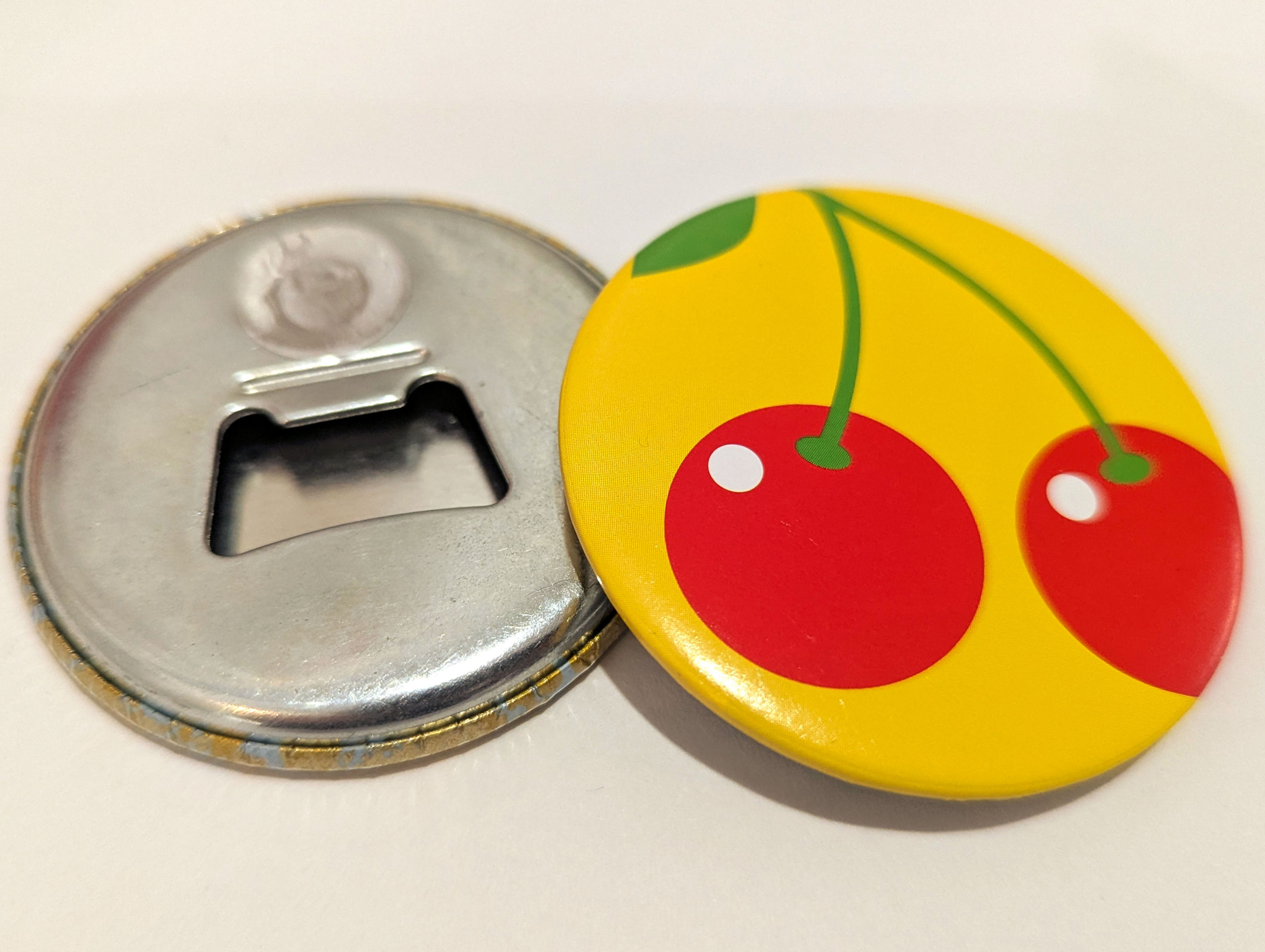 Yellow cherry design magnetic bottle opener