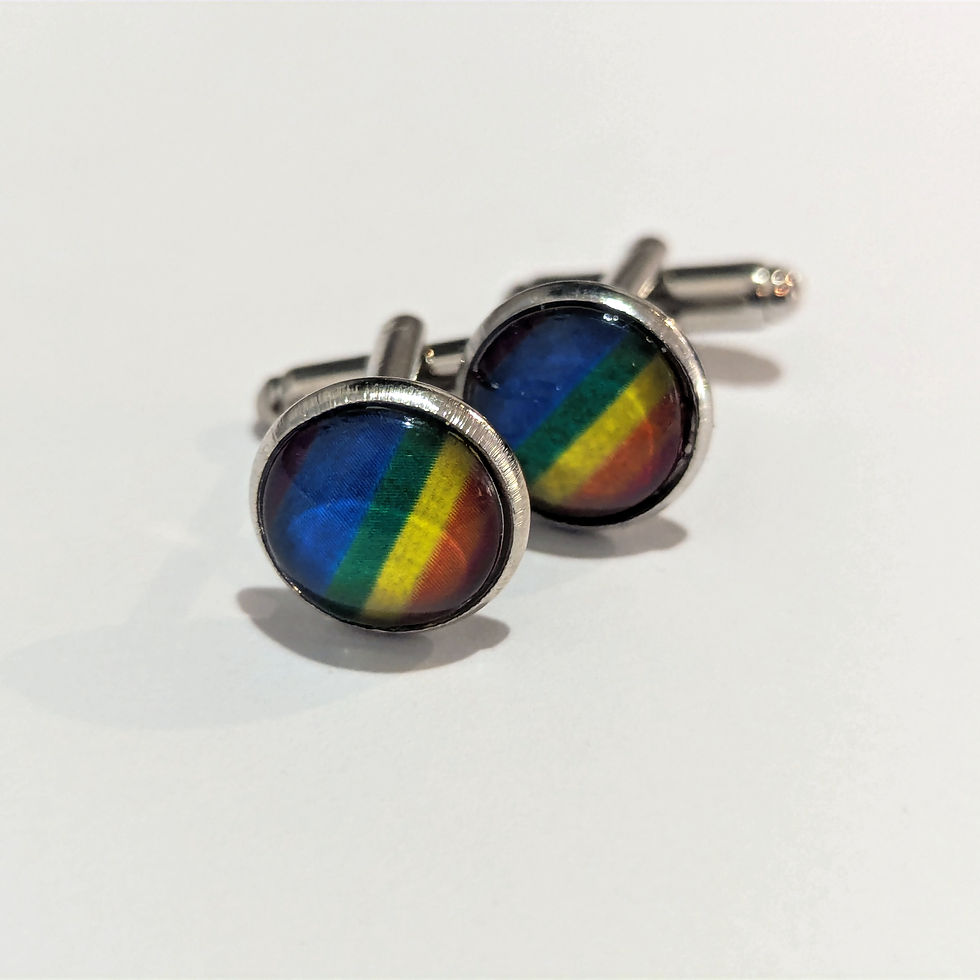 Thumbnail: Rainbow design cabuchon silver cufflinks from the front.